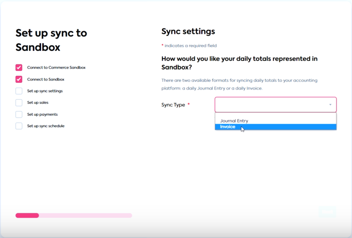 An image of the Sync Flow Choosing the sync type in the Sync Flow